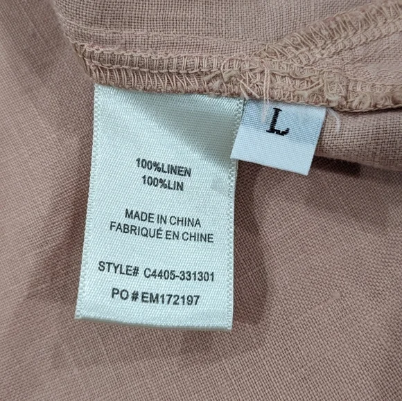 Cloth & Stone 100% Linen Pale Pink Button Down Shirt Collared Long Sleeve L - Picture 8 of 9